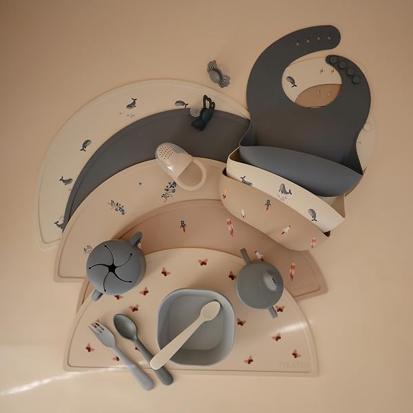 Mushie Baby Silicone Bib | Adjustable Fit Waterproof Bibs | Easy Wipe Baby Feeding Bibs | 4 Adjustable Sizes with Deep Front Pockets | 100% BPA and Phthalate Free - 5