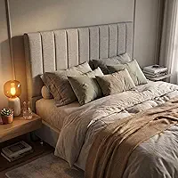 Cabeceira Ibiza Estofada Cama Queen Box Com Pés Courino Suede para Quarto Decorativa Inteira (Linho Cinza, Queen 160cm)