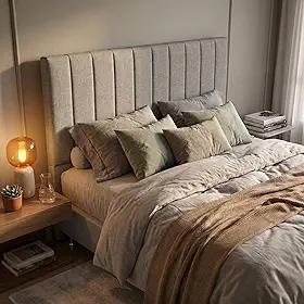 Cabeceira Ibiza Estofada Cama Queen Box Com Pés Courino Suede para Quarto Decorativa Inteira (Linho Cinza, Queen 160cm)