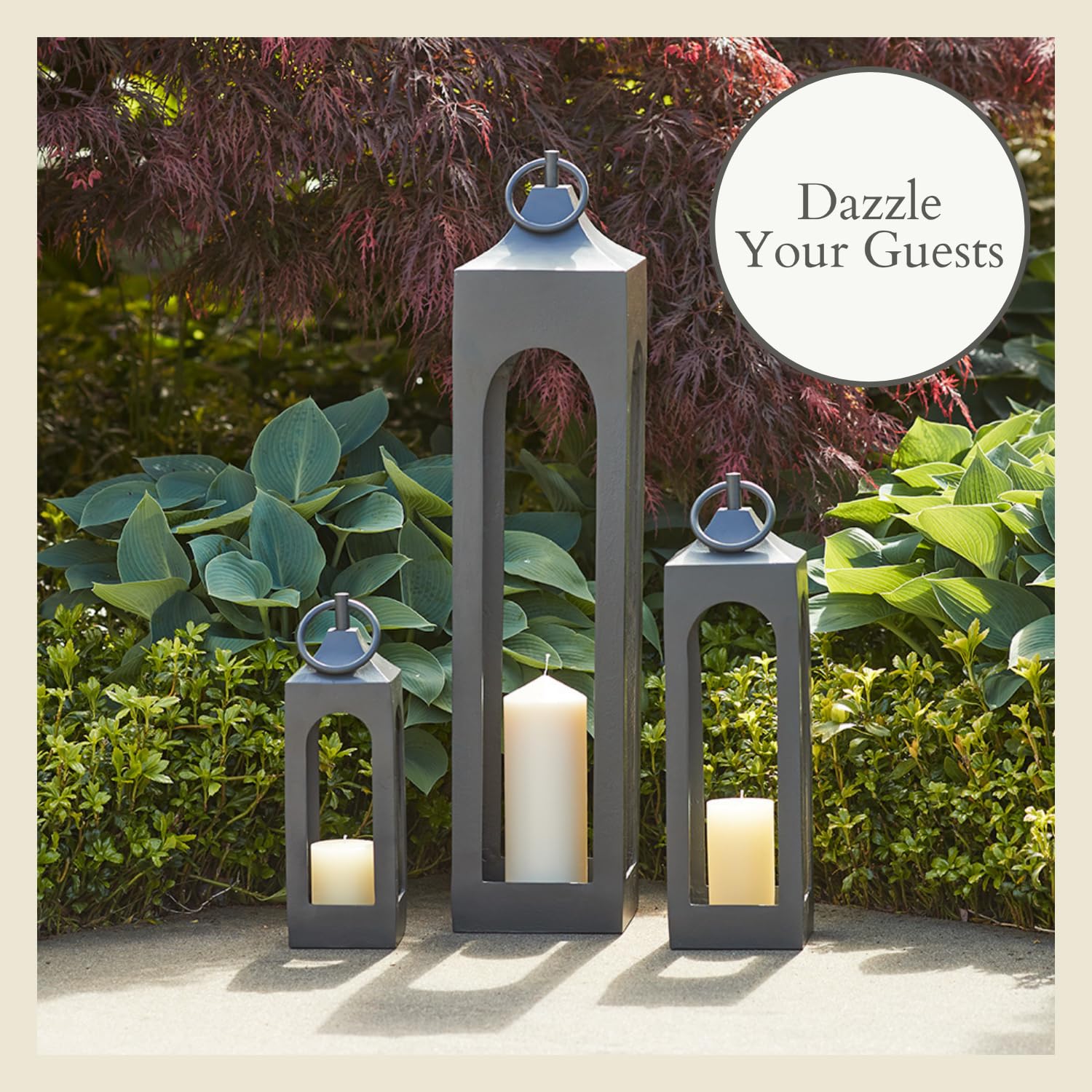 CG Hunter Farol negro mediano, farol decorativo de metal rústico con paneles de vidrio, portavelas para interiores y exteriores, decoración del hogar para patio, jardín y mesa, linterna colgante para