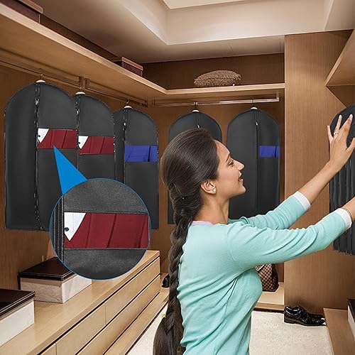Miniatura 4 de Bolsas de ropa de 60 pulgadas para colgar ropa (3 paquetes). La bolsa de traje con un refuerzo de 4 pulgadas es adecuada para guardar guardarropa,