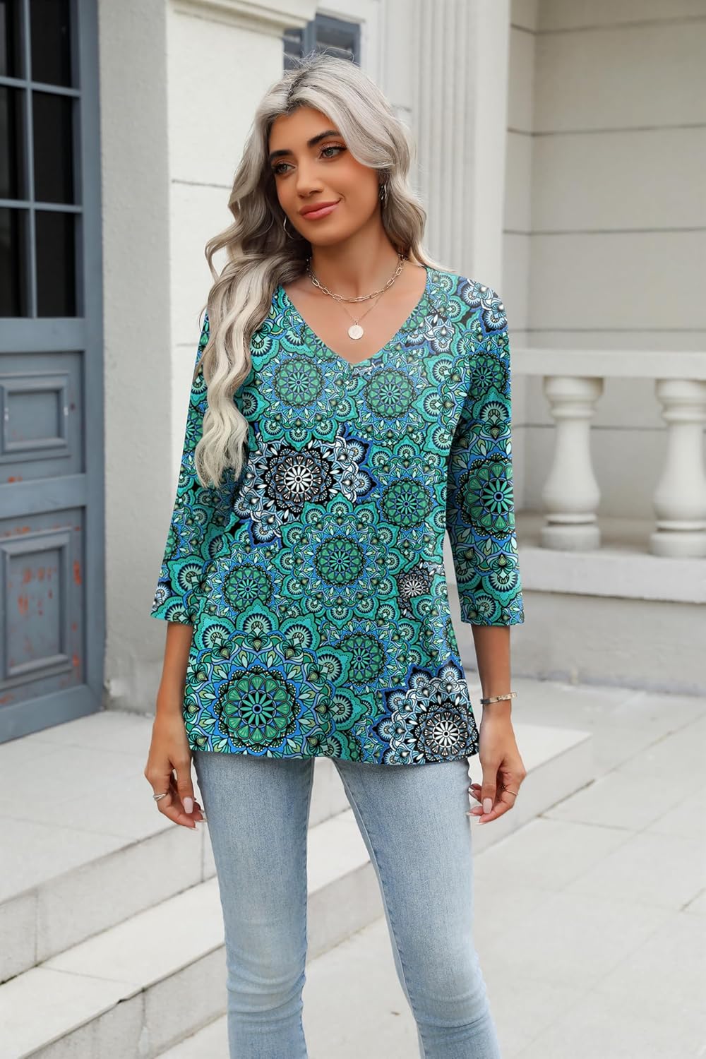 Zeagoo 3/4 Length Sleeve Womens Tops Casual V Neck Shirts Soft Basic Tees Business Work Blouses - Image 4