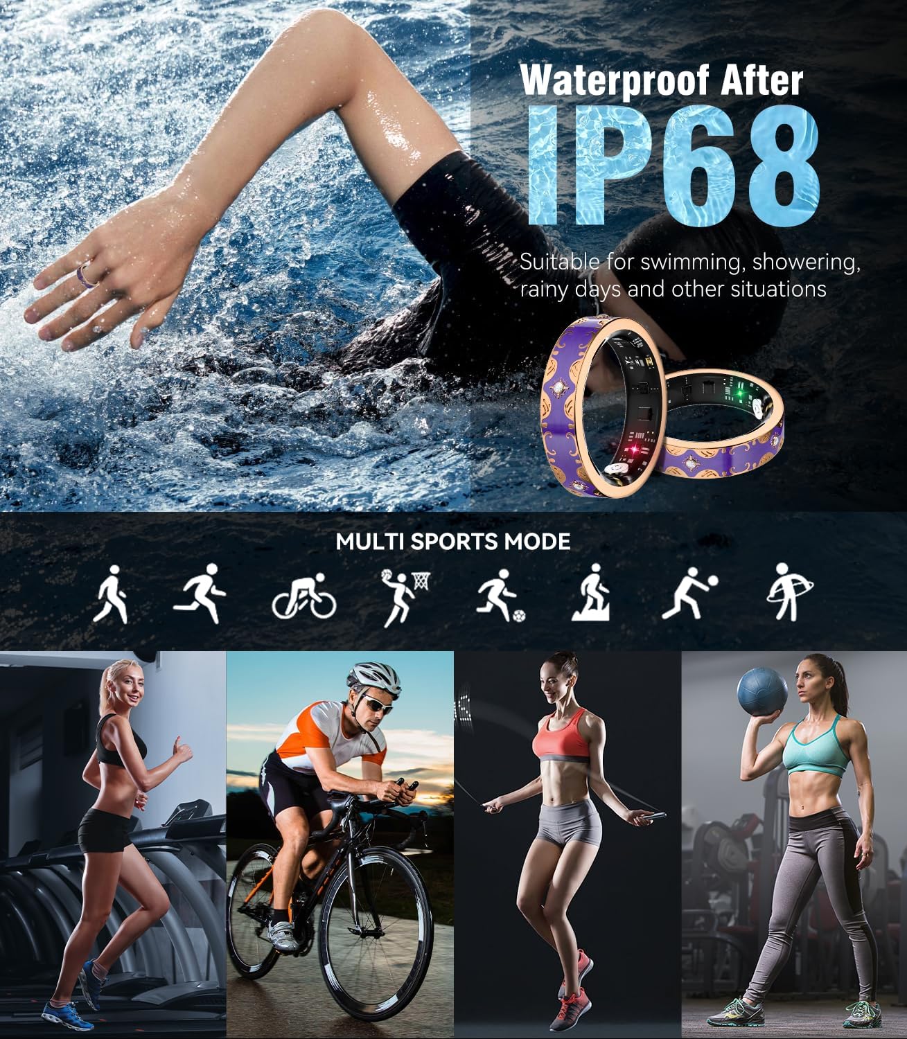 6 Gen Diamond Smart Ring and Wireless Charging Case 【Industry Rank 1-0 Measurement Error】 2026 Smart Ring for Women - Advanced Health Tracker for Wellness and Activity Tracking, Purple 8#