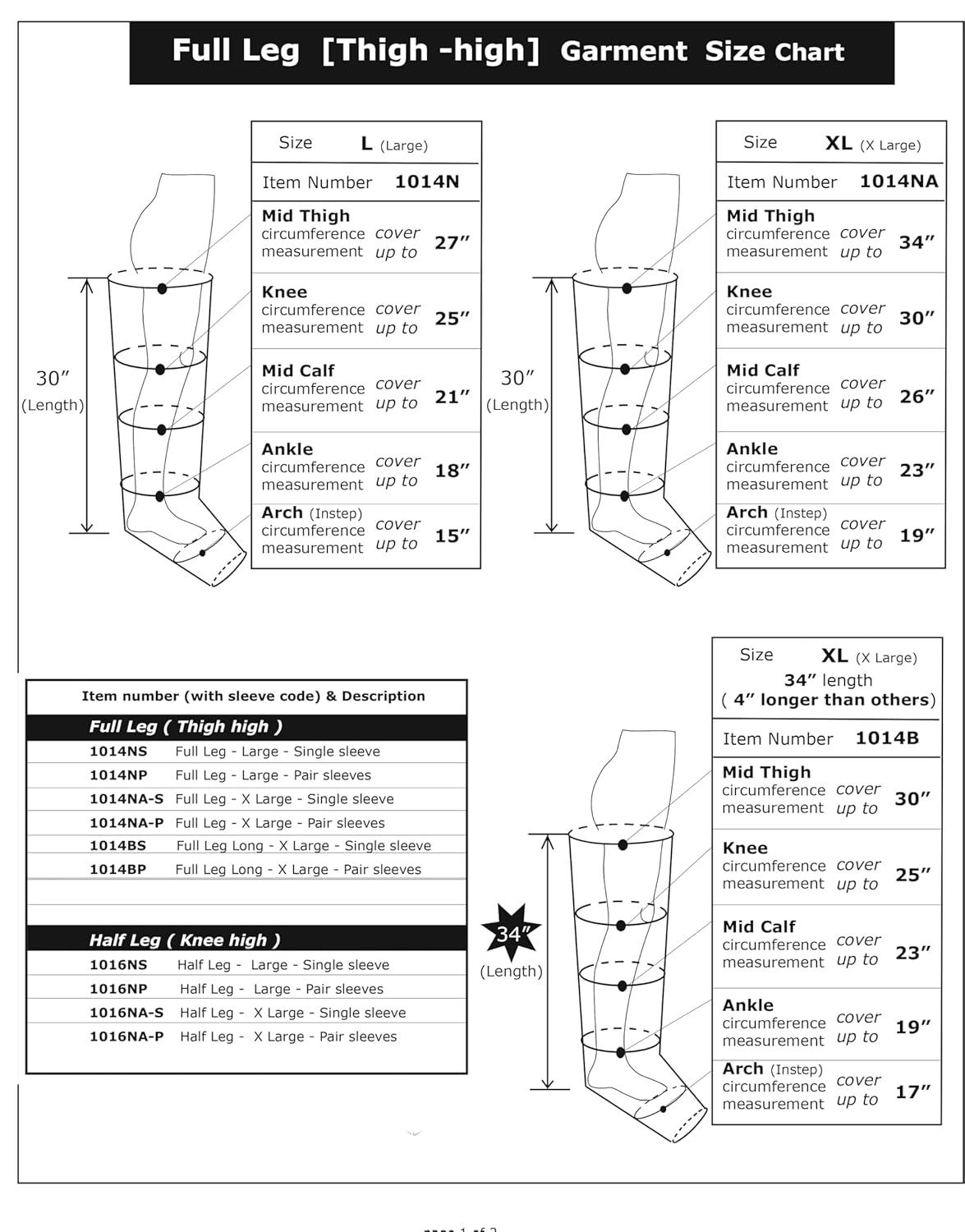 Calibrated Compression System Complete Set Full Leg Single (X-Large 33/34"