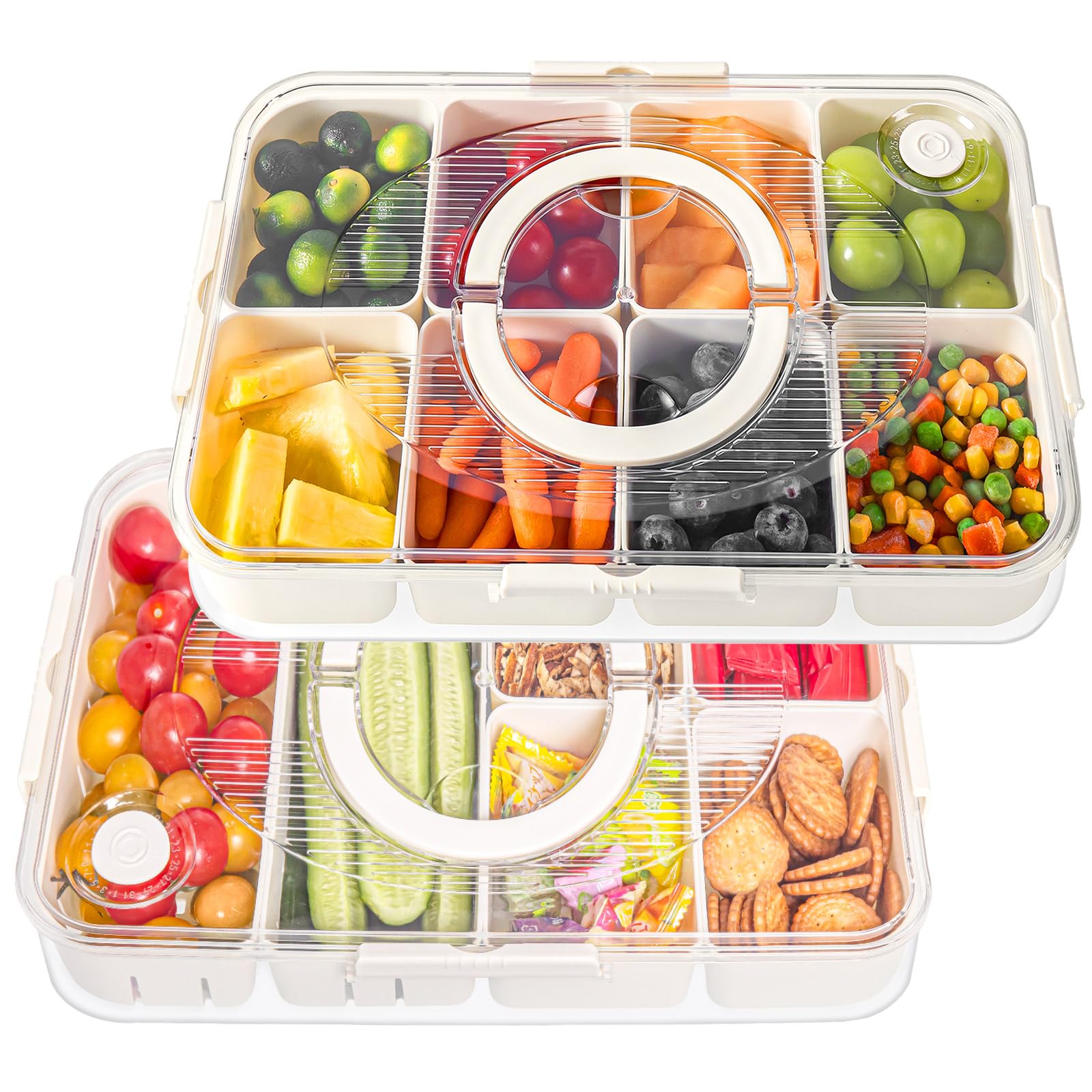 LUXEAR Divided Serving Tray with Lid and Handle Snack Box Charcuterie Container Dishwasher Safe 2Pack Snack Platters Portable Clear Organizer for Fruits, Candy, Snacks, Picnic, Party&Travel