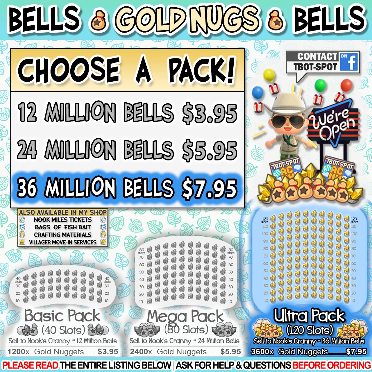 ACNH: Bells - Gold Nuggets (Ultra Pack - 36 Million Bells)
