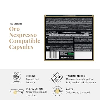 Caffe Vergnano 1882 Medium Roast Espresso Original Line Machine Compatible Capsules, Arabica Robusta Espresso Coffee, Italian Coffee For Nespresso Coffee Machines, Intensity 4/10, Oro, 100 Ct