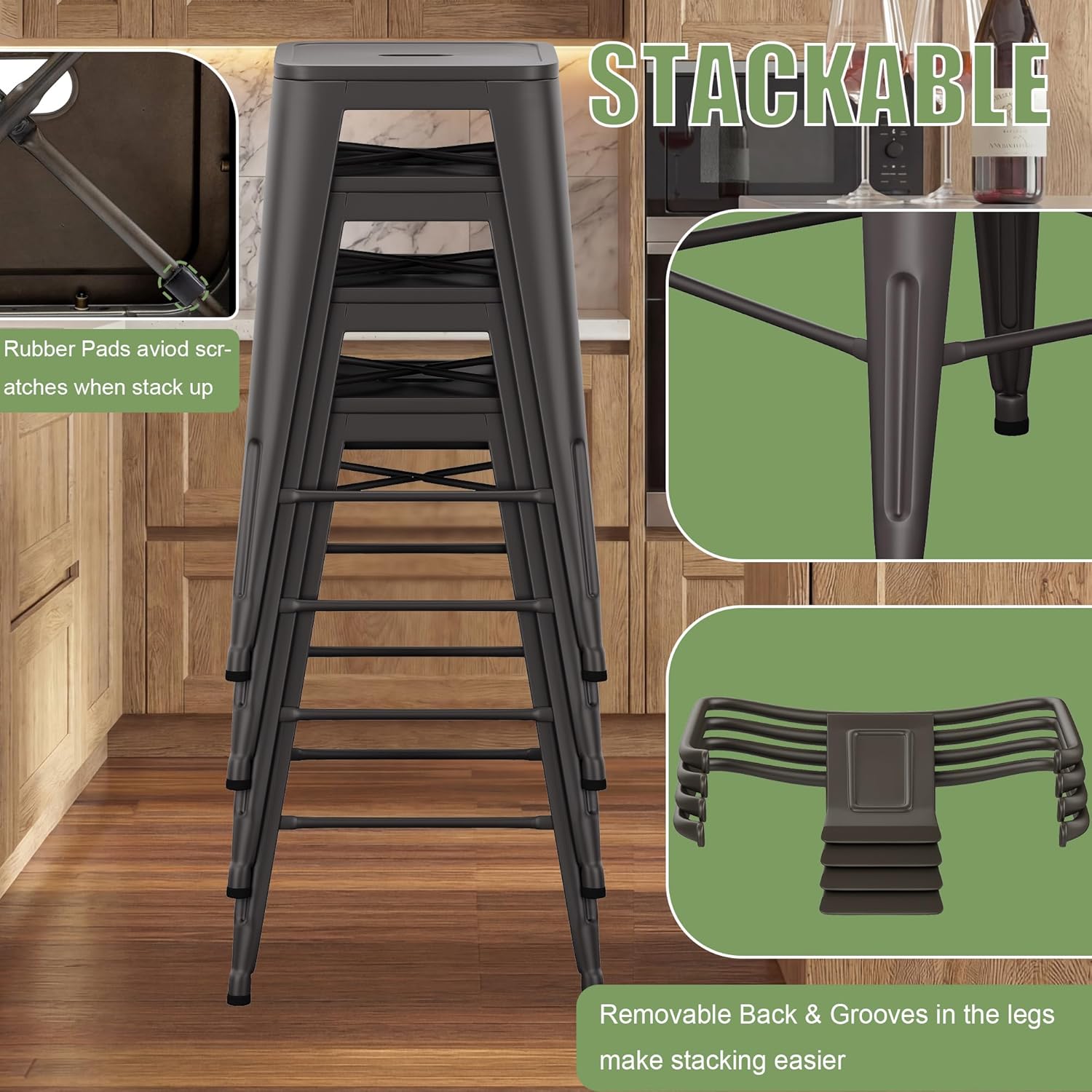 Yongchuang Metal Bar Stools Set of 4, 26" Barstools with Back Farmhouse Kitchen Counter Height Bar Chairs Rusty
