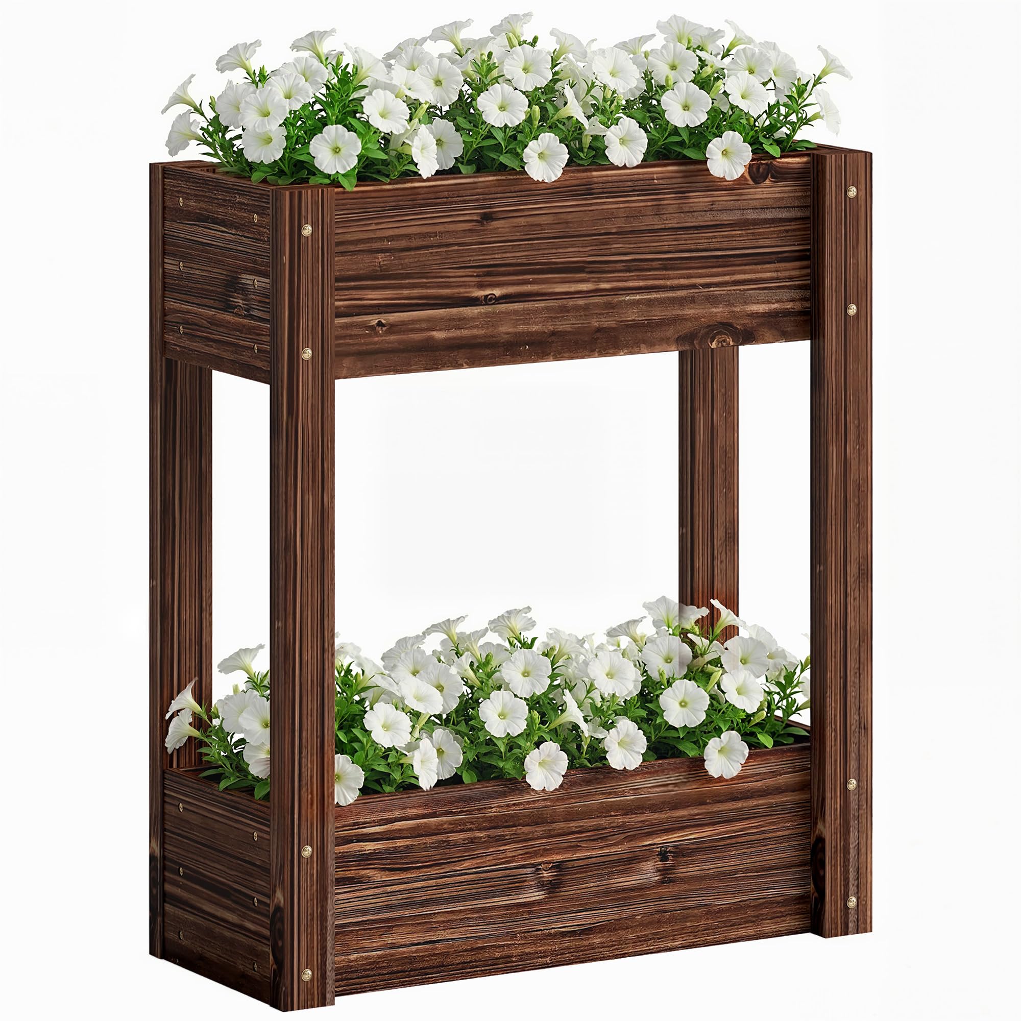 Outsunny 3-Tier Wooden Raised Planter with Drainage Holes, 60 x 25 x 70 cm