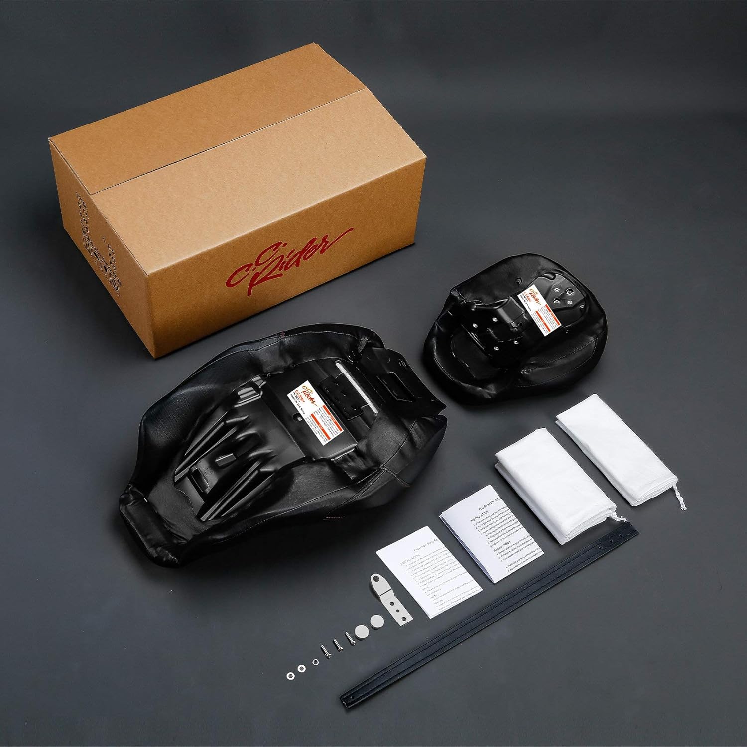 Buу 2 gеt 3 C.C. RIDER White Stitching Low-Profile Leather Seat Pillion Passenger Rider Seat Set for Harley Touring Road King Street Glide Road Glide Electra Glide CVO 2009-2020