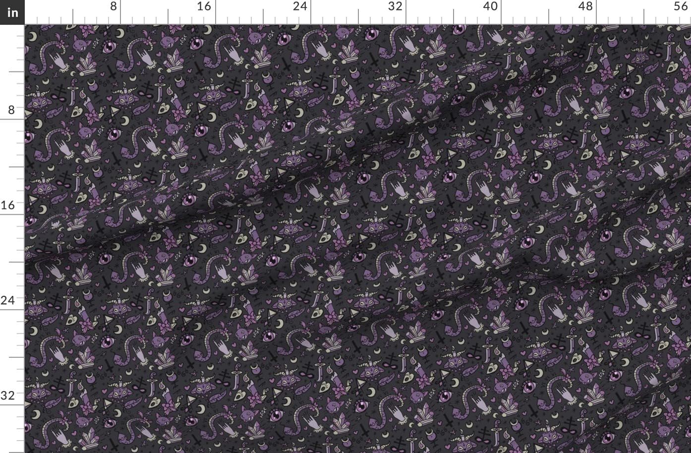 Spoonflower Fabric - Cute Occult Dark Halloween Devil Spooky Gray Purple Black Magic Goth Printed on Polartec(R) Fleece Fabric by The Yard - Sewing Blankets Loungewear and No-Sew