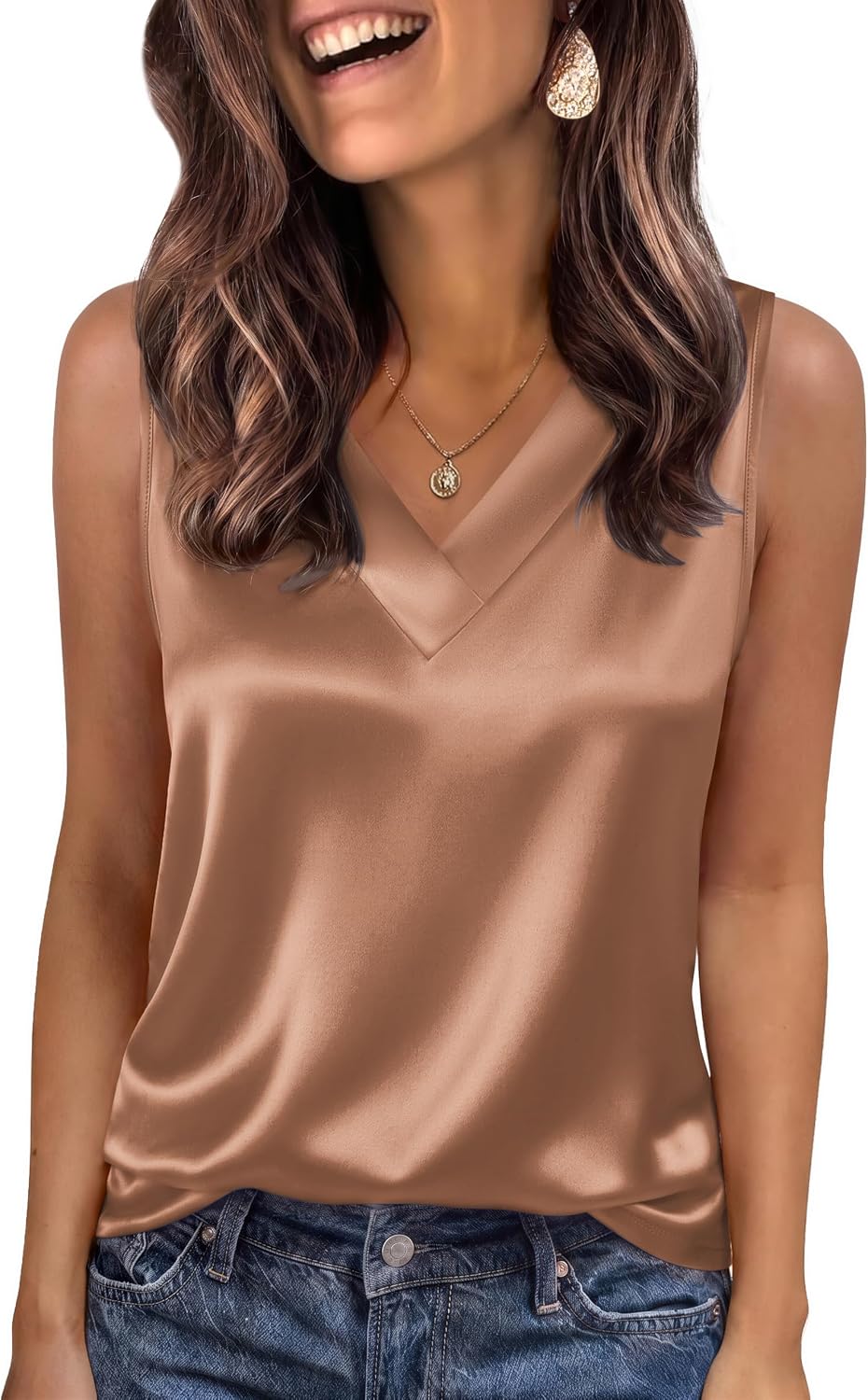 Zeagoo Women's Silk Satin Tank Tops V Neck Casual Camisoles Sleeveless Business Work Blouses Dressy Summer Shirts