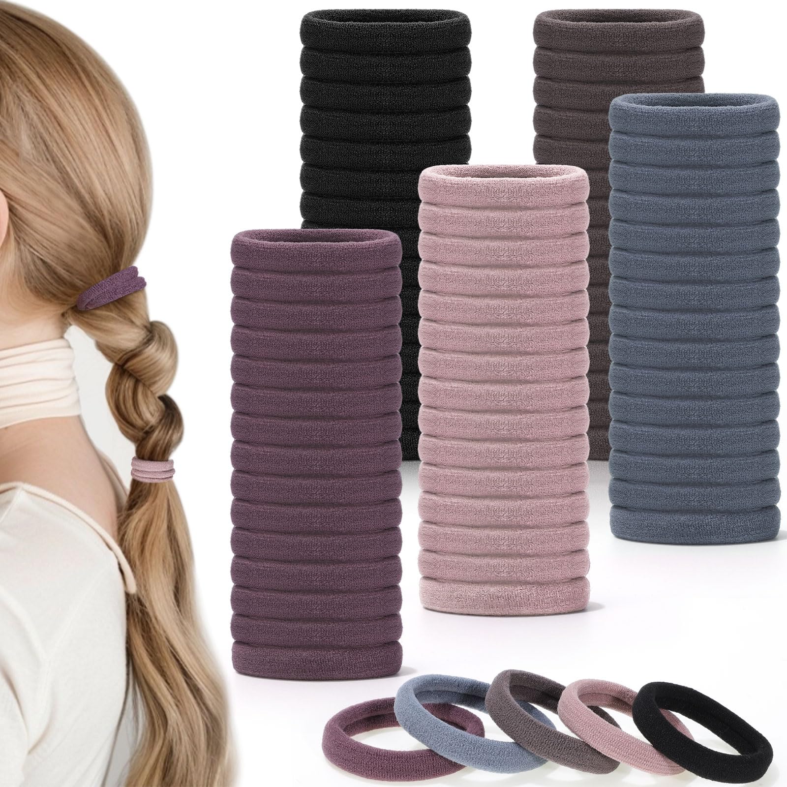 100 Stück Haargummi Damen, 5 Farben Haarbänder Nichtmetall Pferdeschwanzhalter Zopfgummi Elastisch für Mädchen und Frauen Jeden Haartypen