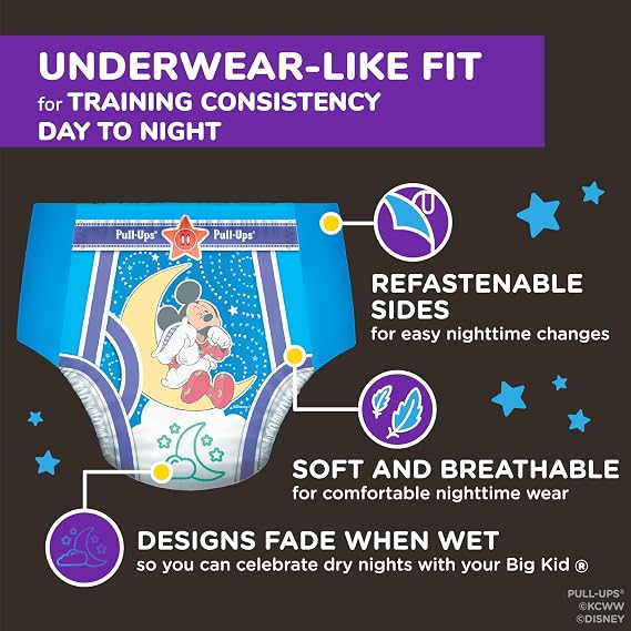 Pull-Ups Boys' Night-Time Potty Training Pants, Size 2T-3T Overnight Training Underwear (16-34 lbs), 68 Ct