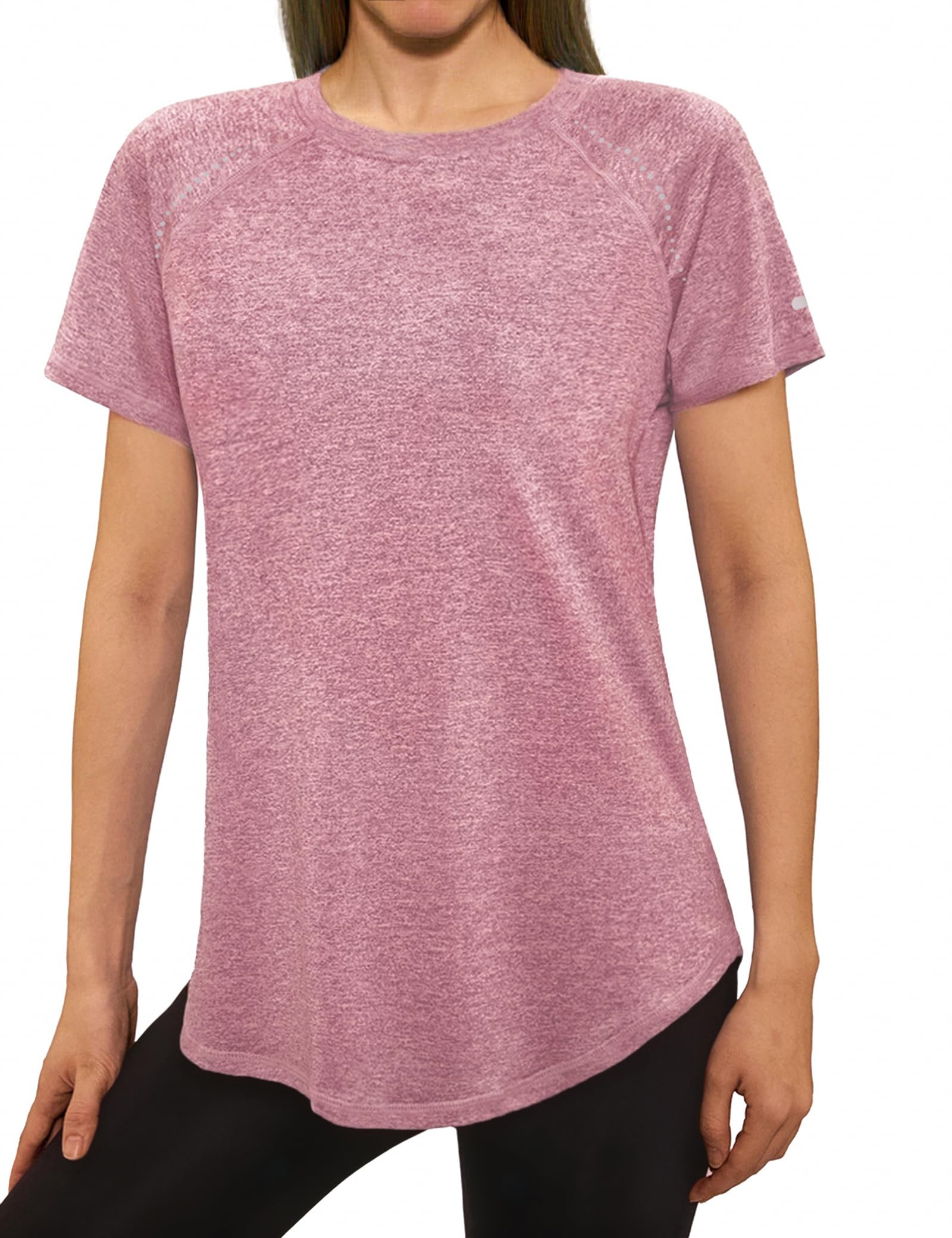 Gyabnw Sportshirt Damen Kurzarm Atmungsaktives Funktionsshirt mit Rundhals und Reflektoren für Fitness und Yoga