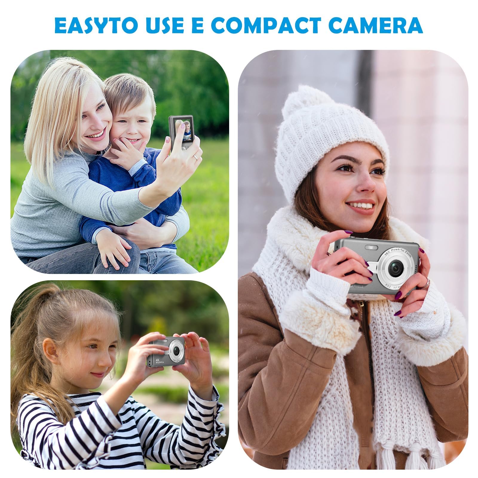 Appareil Photo Numérique, Appareil Photo Compact HD 1080P avec Carte de 64 Go, 40MP Appareil Photo 8X Zoom Numérique Rechargeable Appareil Photo Numérique pour Enfants, Débutants (Gris foncé)