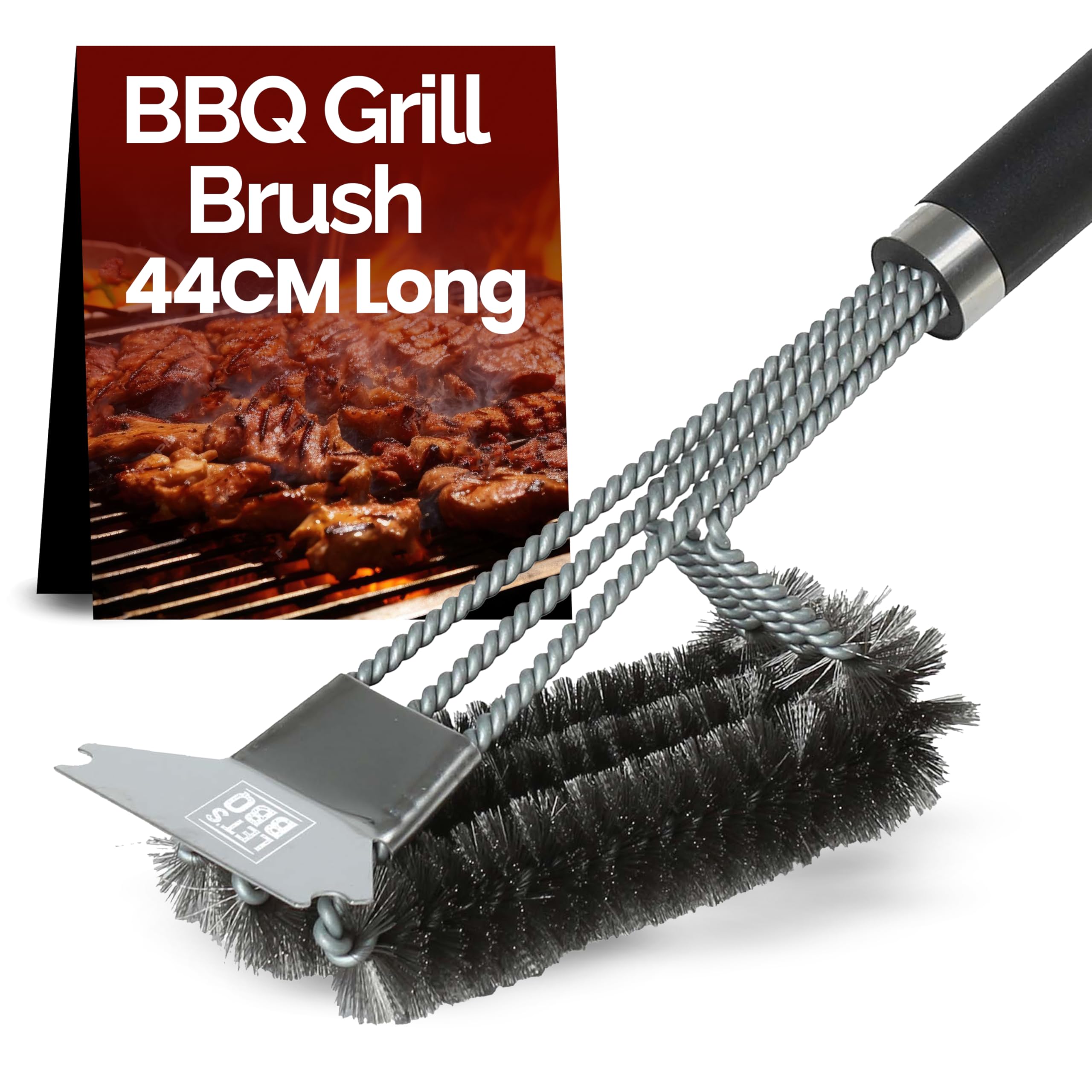 Fusion Food Wire Brush With Ergonomic Handle Stainless Steel Helix & Scrapper Barbecue Wire Brushes Grill Grate Cleaner BBQ Cleaning Tool Easily Cleans Metal Grilling Without Damage