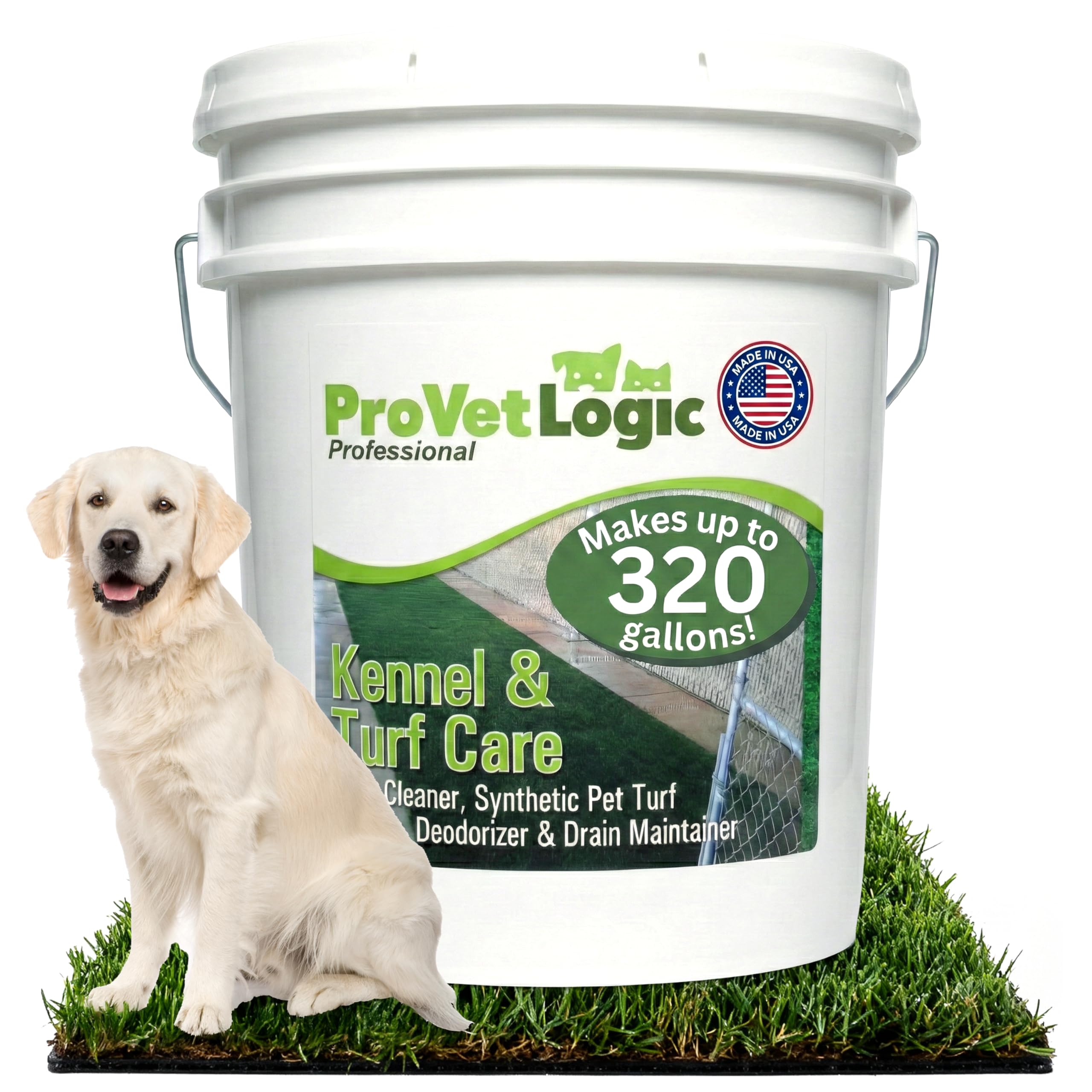 ProVetLogic Kennel & Turf Care- Floor Cleaner, Synthetic Pet Turf Cleaner, Deodorizer & Drain Maintainer (Concentrated)- 5 Gallon EZ Pour Pail