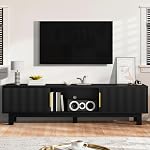 DWVO Fluted TV Stands for Living Room, Entertainment Center for TVs up to 65 Inch, Mid Century Modern Media Console with Power Outlets & Storage Compartments, 59" Long TV Cabinet, Black