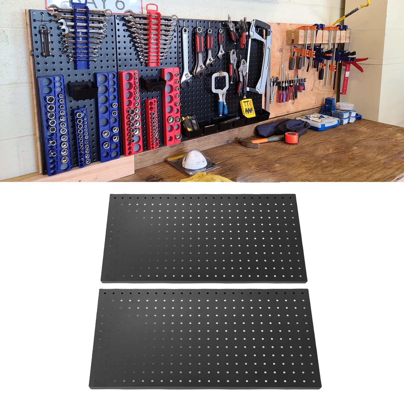 Paneles de Pared de Tablero Perforado de Metal, Organizador de Acero Resistente para Herramientas de Garaje, 24 X 12 Pulgadas para Entusiastas del Bricolaje