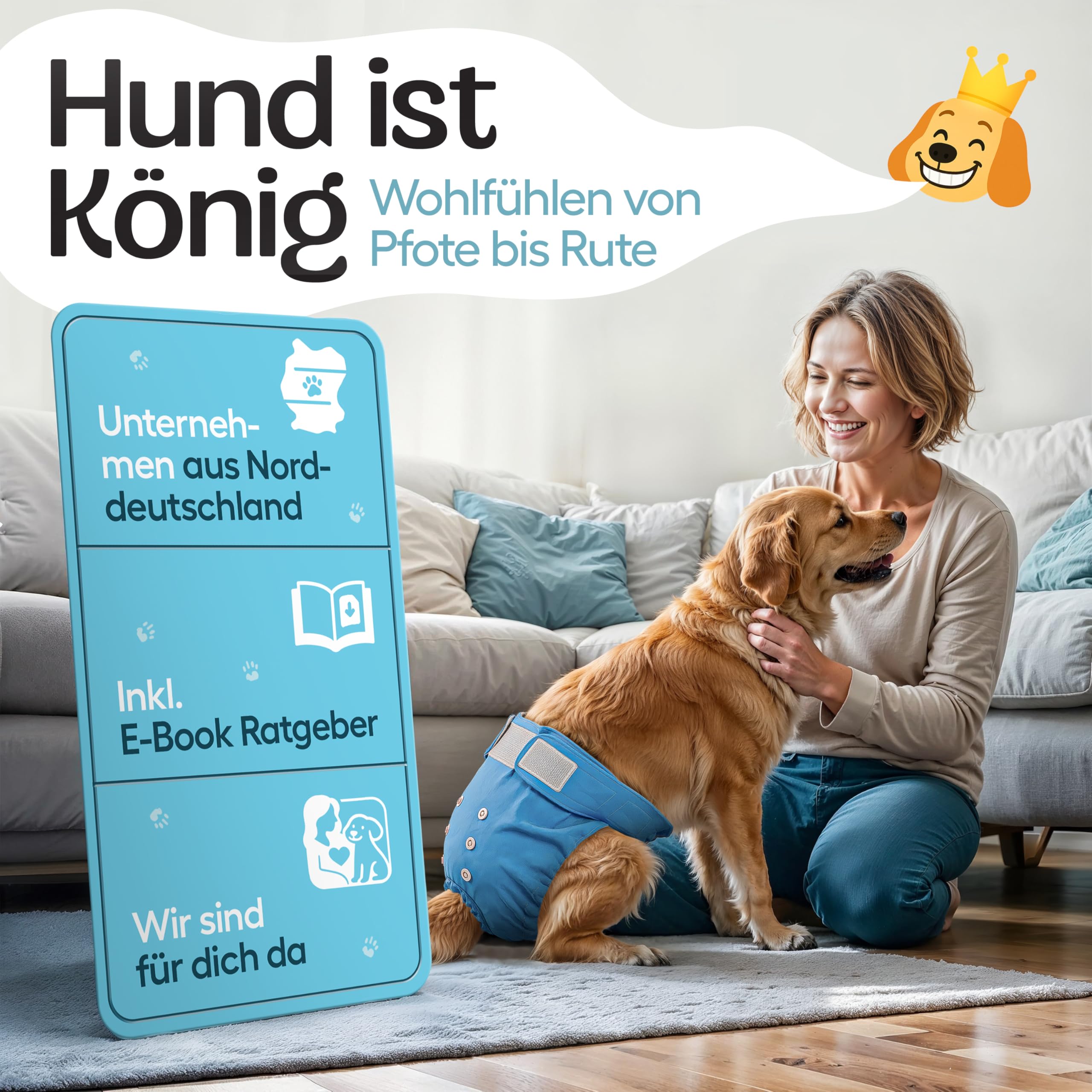 HUND IST KÖNIG® Pannolini per cani per femmine [3 pezzi] Pantaloni assorbenti per cagne, regolabili in 3 posizioni per una vestibilità fissa, pannolini ecologici per cani