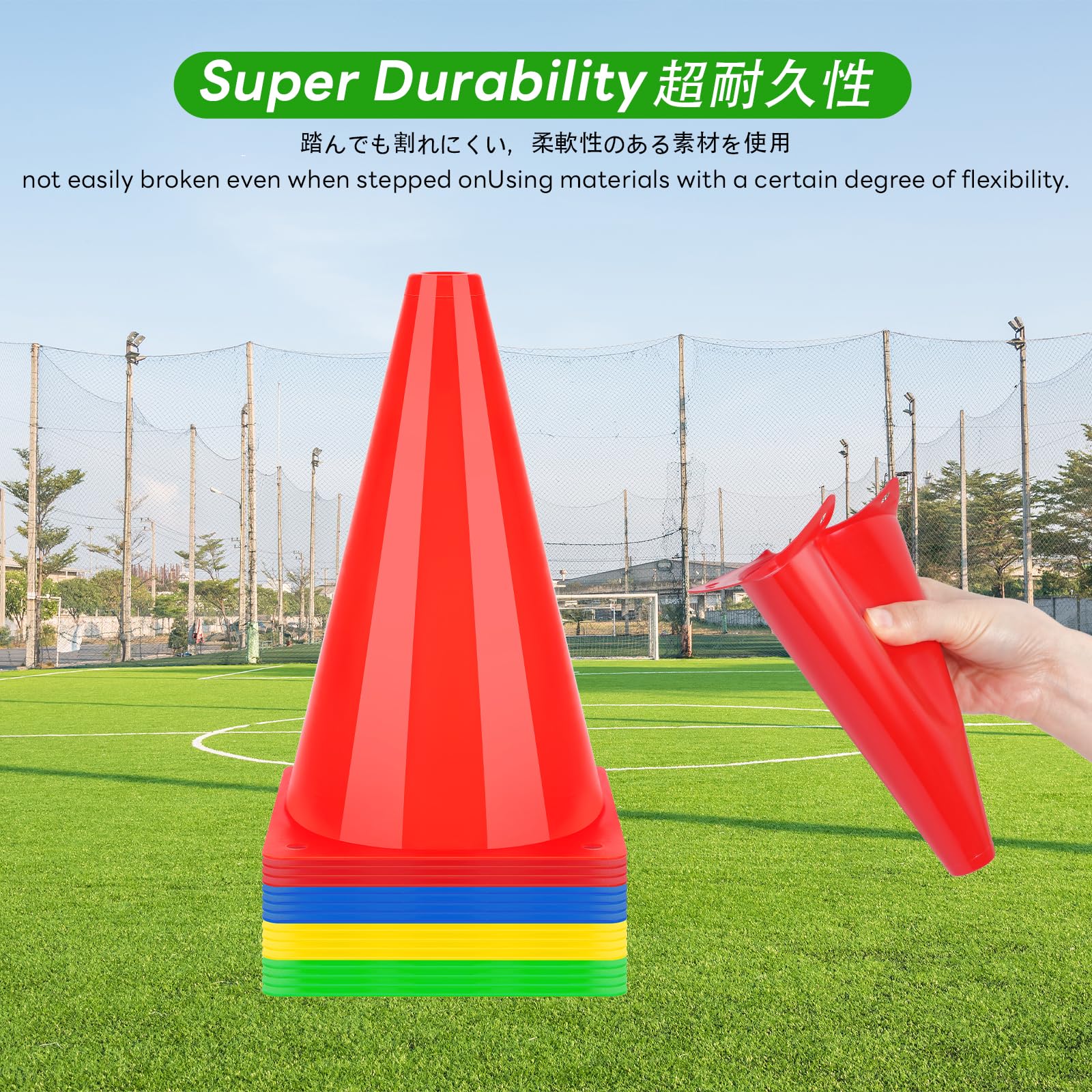 BiAnYC 4色/16本セット18cm マーカーコーン,カラーコーン ミニ,ミニコーン,サッカー コーン,三角コーン ミニ,サッカー 野球 テニス フットサル 練習コーン,ボールスポーツ 団体競技や部活 陸上競技 運動会 スポーツコーン, 収納ポーチ付き