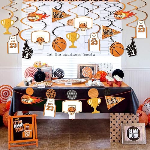 Miniatura 5 de Levfla Decoraciones de fiesta de baloncesto de 35 quilates, remolinos colgantes, decoración de remolinos para adolescentes, accesorios de fotos de