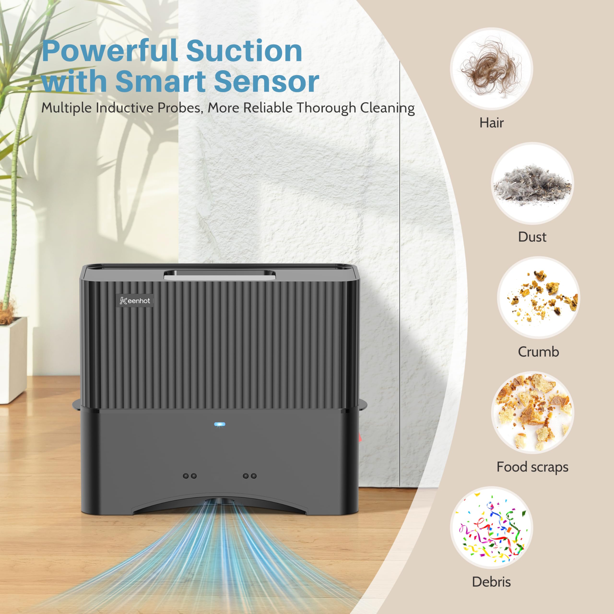 Keenhot Touchless Vacuum Automatic Dustpan, Hair Vacuum for Salons Pet Hair Food Dirt Home Kitchen, Compact and Space-Saving, Electric Dustpan Vacuum Cleaner,17000Pa Strong Suction - 3