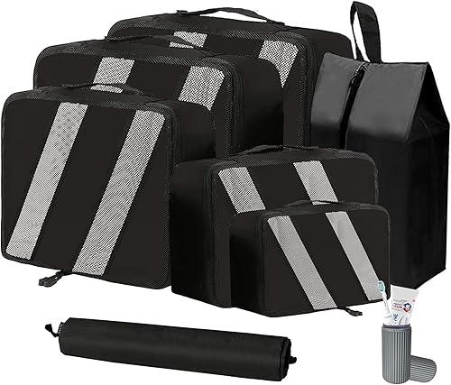 Cubos de embalaje para maleta, 8 cubos de embalaje, organizadores de equipaje de viaje, impermeables, bolsas organizadoras de maleta, bolsa esencial