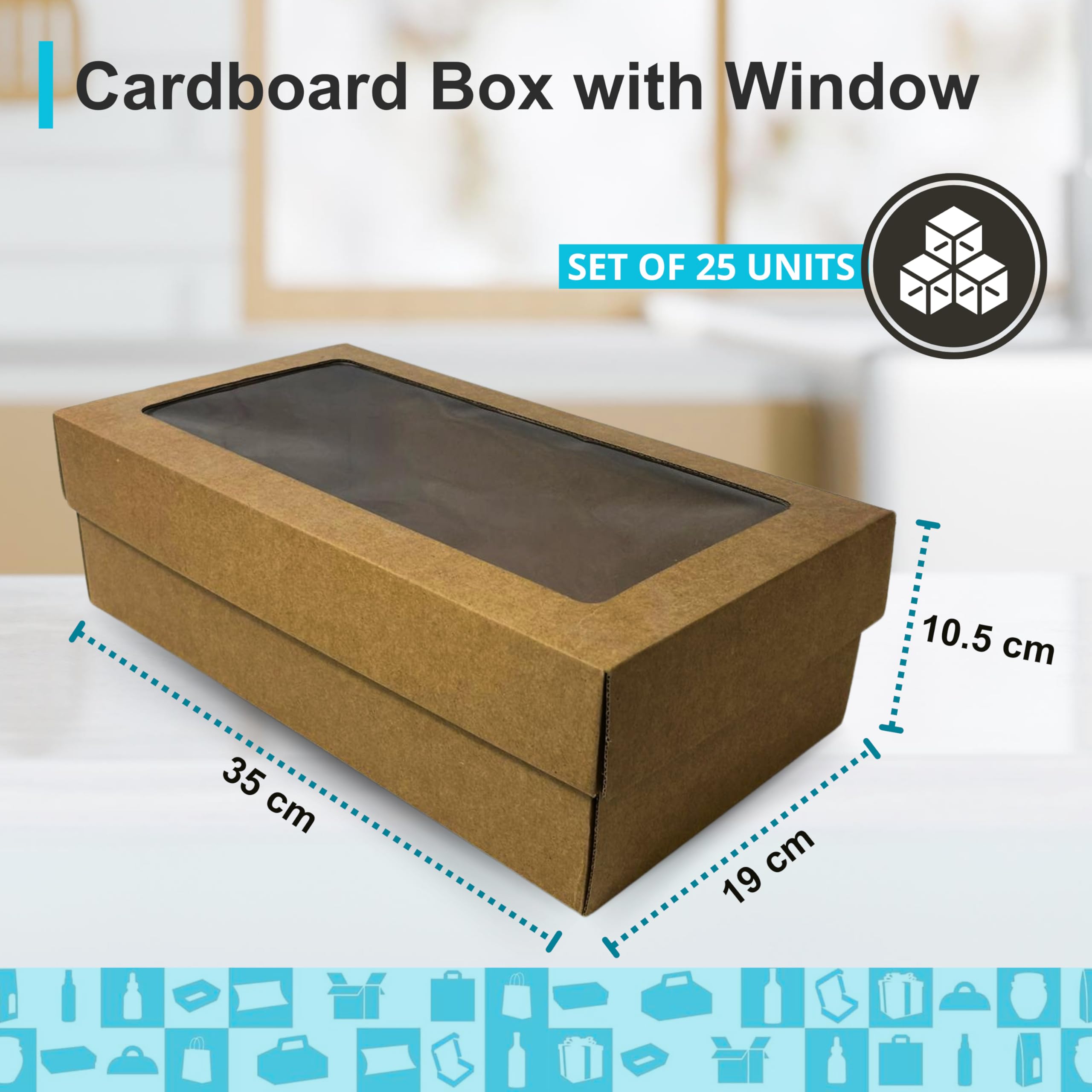 Cajas de Regalo de Cartón Kraft con Ventana Transparente - 25 Unidades - 350x190x105 mm - Perfecto para Regalos Personalizados de Navidad, Cumpleaños, Recuerdos, Repostería, Tartas, Cupcakes