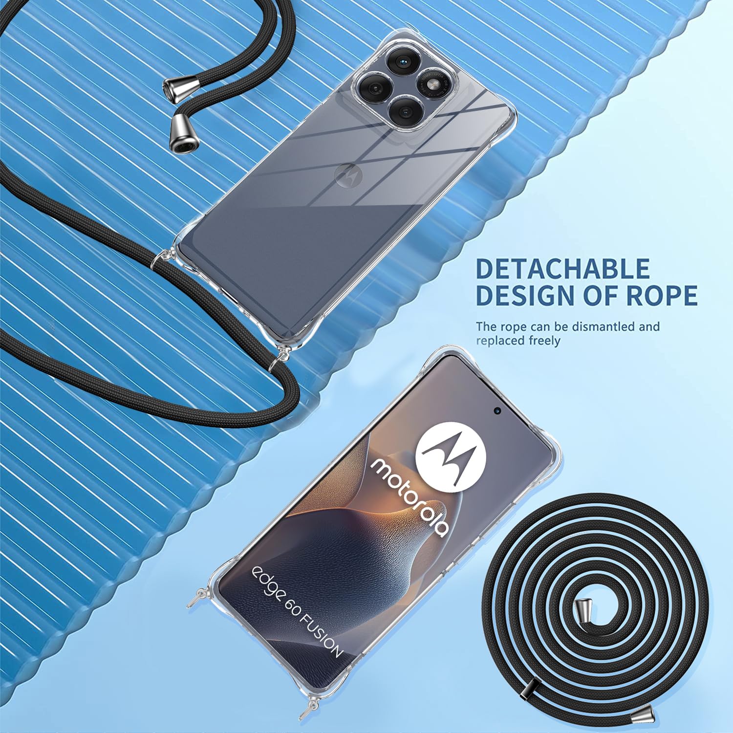 Handykette Mit Hülle Für Motorola Edge 60 Fusion – Transparent, Stoßfest, Mit Halsband & Displayschutz | Inkl. Stylus Pen