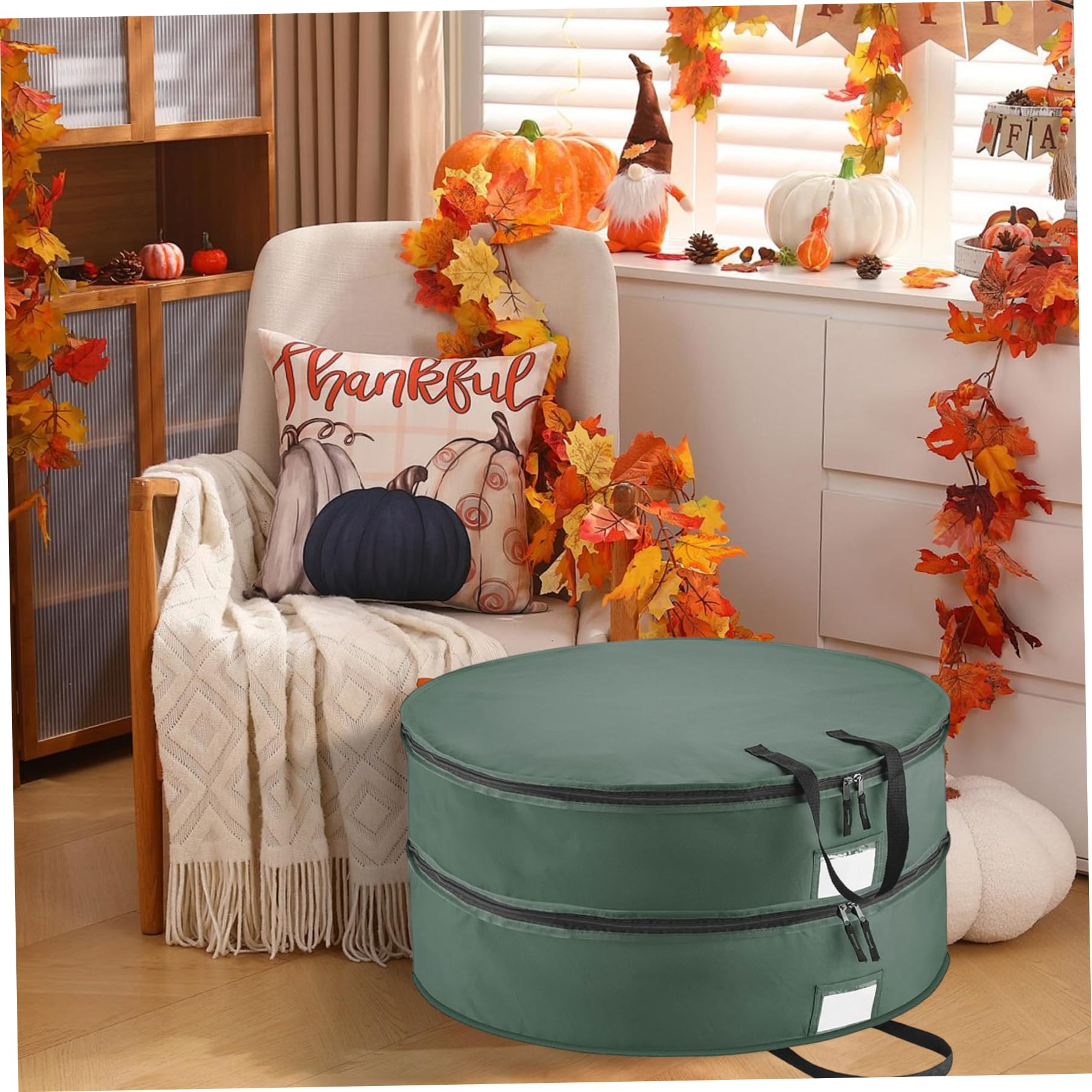Borsa porta ghirlande Contenitore porta ghirlande natalizie rotondo a doppio strato con manico e doppia cerniera Impermeabile 600D 30 pollici Verde