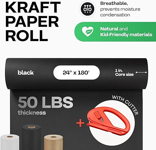 Vista 23 de Rollo de papel kraft marrón de 24 x 1800 pulgadas (150 pies) con cortador, papel de calidad fabricado en Estados Unidos, 50 libras de grosor