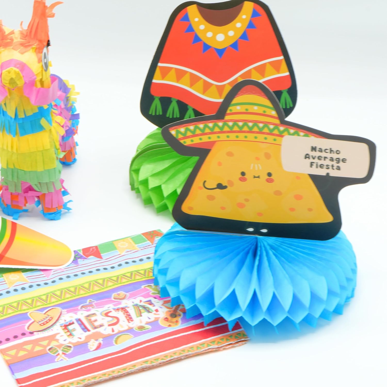4E's Novelty Cinco De Mayo Honeycomb Centerpieces - Pack of 5 - Fiesta Paper Honeycomb Table Centerpiece - for Kids Birthday Taco Tuesday Table Mexican Party Decorations, Fiesta Party Supplies Decor