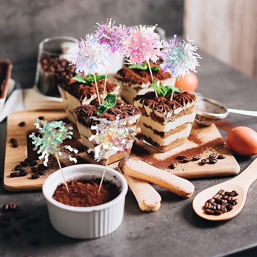 Miniatura 4 de 240 piezas de adornos para magdalenas de fuegos artificiales, palillos de dientes con volantes, decoración de pasteles, adornos de oropel brillante