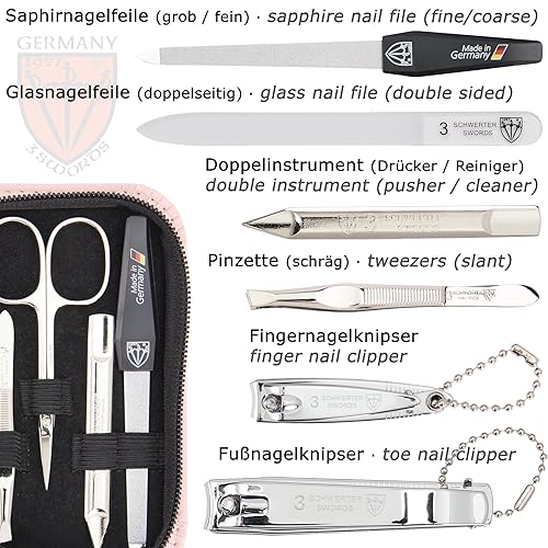 Miniatura 3 de 3 Swords Germany - calidad de marca 8 piezas manicura pedicura kit de aseo conjunto moda cuero caso rosa claro, hecho en Alemania