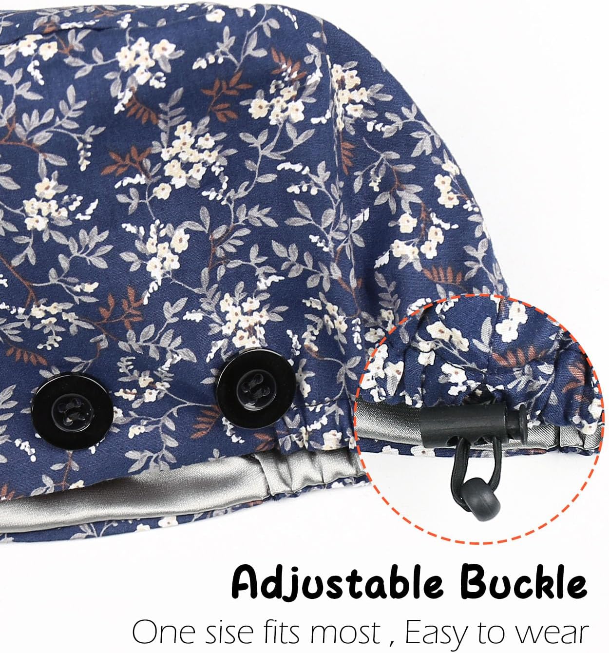 Adjustable Scrub Caps for Women Men - 4 Mask Attachment Buttons & Satin Lined Scrub Caps - Image 5