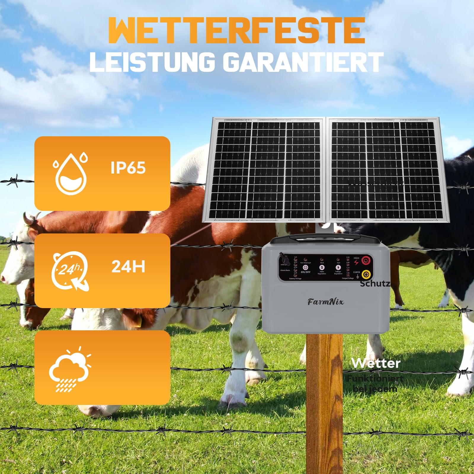 Valla eléctrica solar con batería, 48 kv-12 kv, con controlador de pastor alemán de 0,3 a 1,5 J. Valla eléctrica para ganado, granjas, pastos y jardines