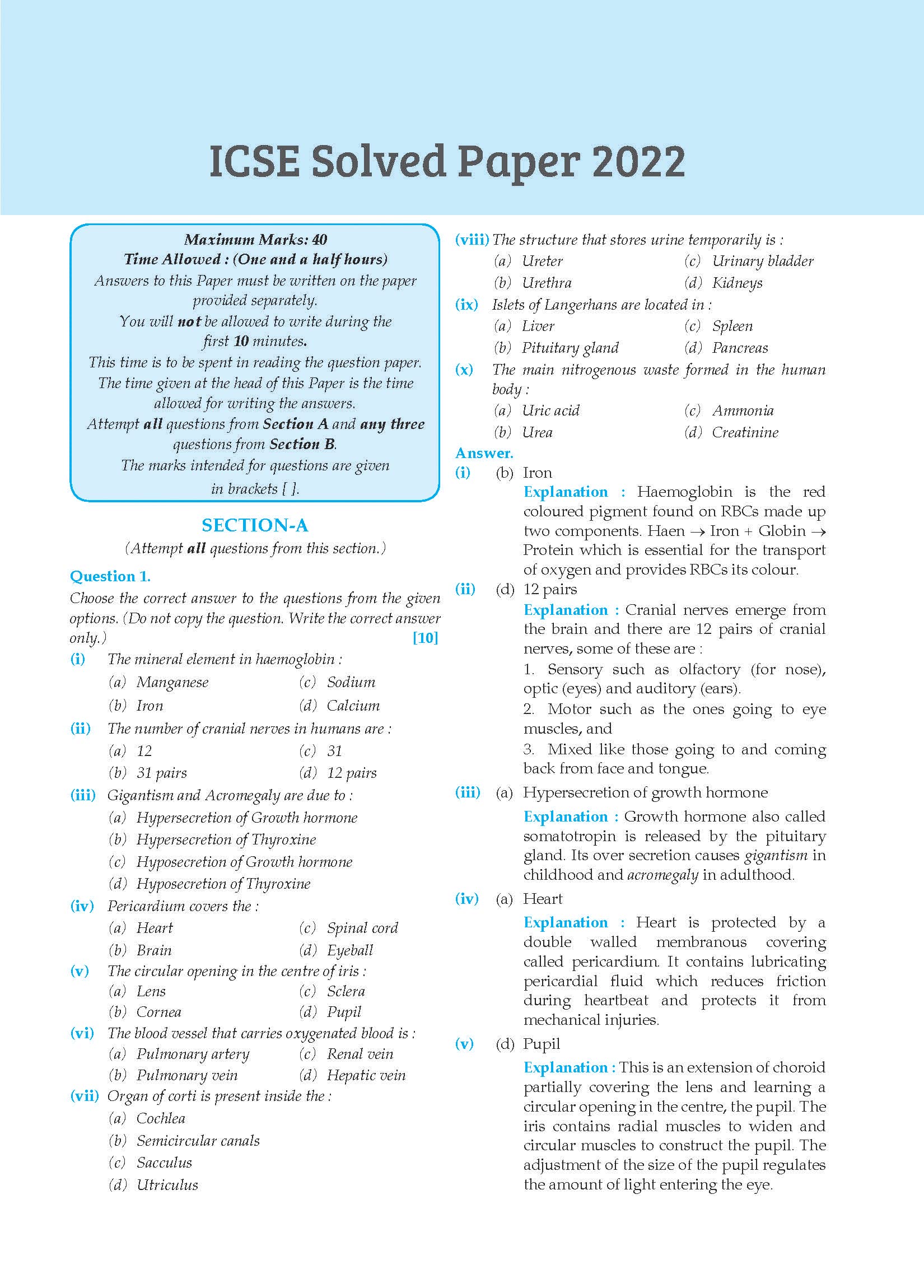 Oswal - Gurukul Biology Most Likely Question Bank : ICSE Class 10 2024 Exam 4
