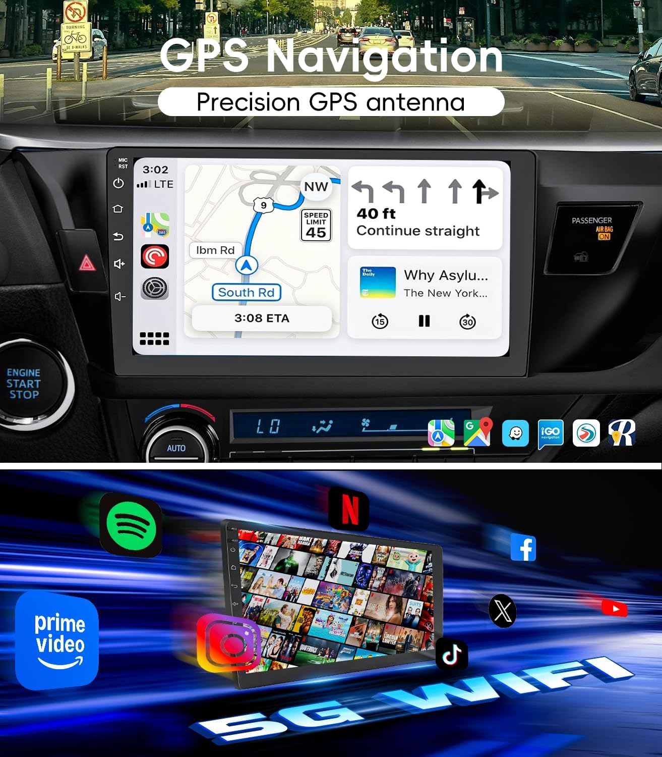 4G+64GB Android 13 Car Radio Stereo for Toyota Corolla 2014-2016, 9" Touch Screen Head Unit with Android 13/CarPlay/Android Auto/GPS Navigation/Bluetooth/FM/DSP Radio/AHD Backup Camera