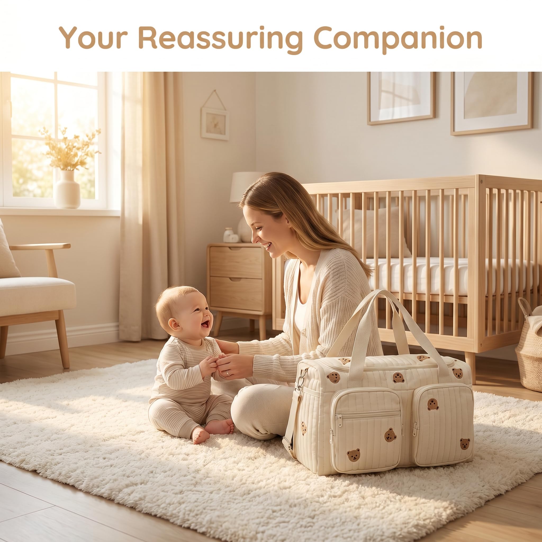 Borsa Fasciatoio in Cotone, Borsa Parto Ospedale Mamma Multifunzionale con Tracolla Rimovibile, Borsa Passeggino Universale Grande per Viaggio