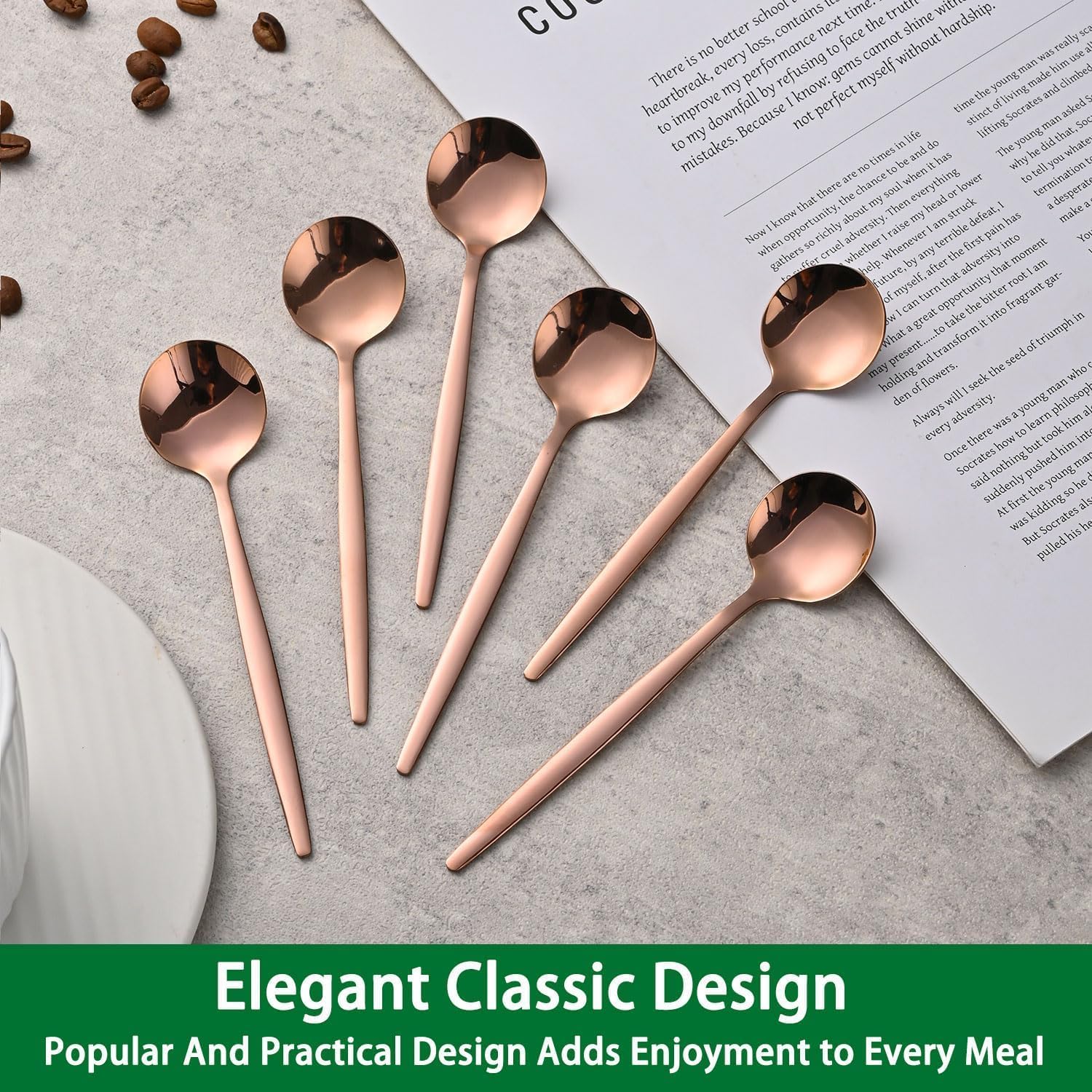 Rose Gold Tea Spoons - 6 Pack Stainless Steel -6