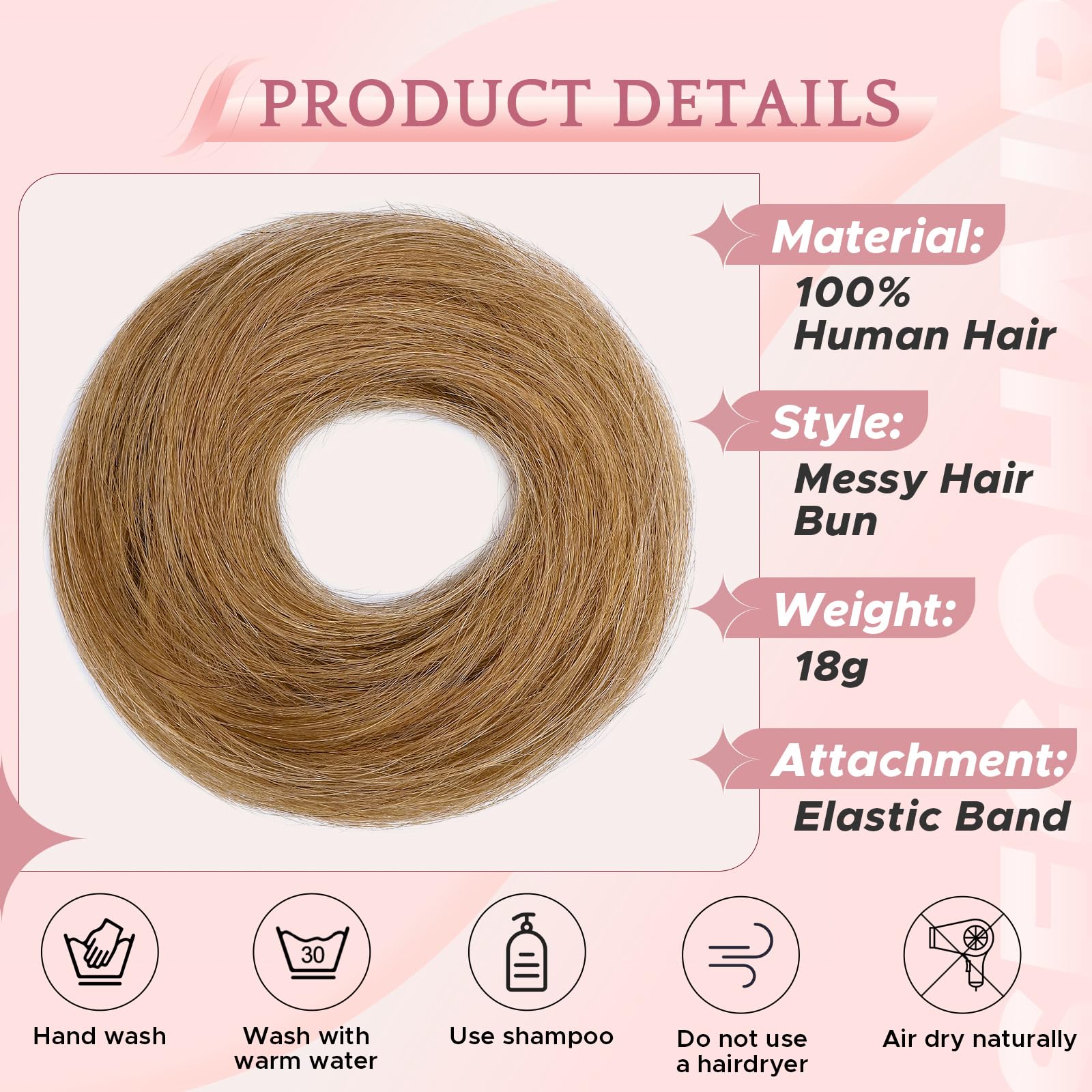 SEGO Pro Real Human Hair Messy Bun Scrunchie, Donut Bun Hair Piece for Women - Straight, 12# Golden Brown, Pack of 1 - Image 4