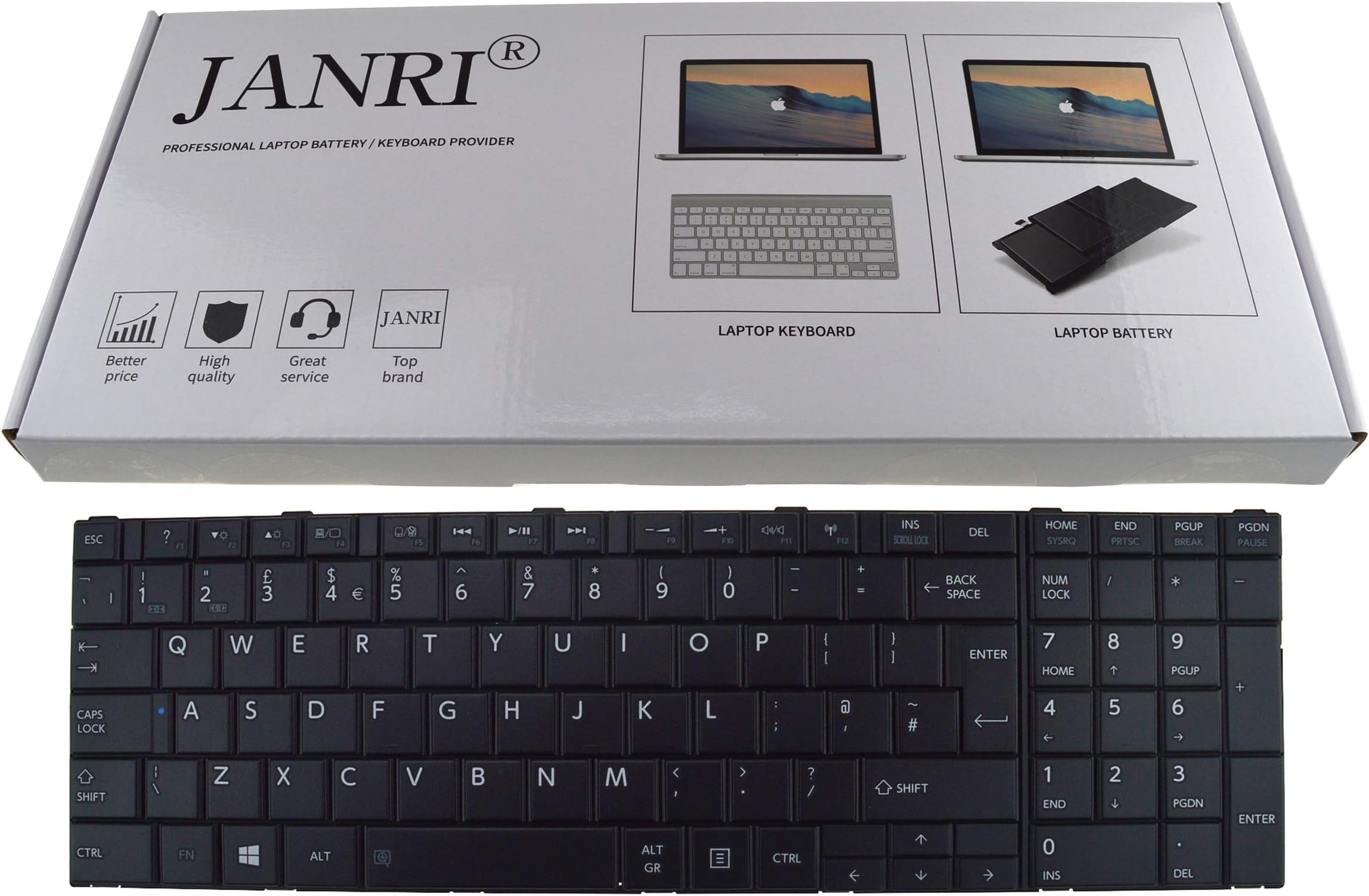JANRI Replacement Laptop UK layout Keyboard for Toshiba Satellite C850 C850D C855 C855D C870 C875 C875D L850 L850D L855 L855D L870 L870D L875D L950 L950D L955 L955D P850 P855 Series