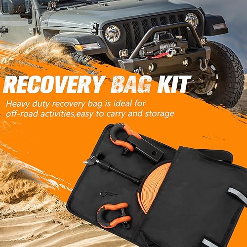 Miniatura 5 de BUNKER INDUST Kit de recuperación de correa de remolque resistente, correa de enganche de 3 pulgadas x 30 pies, 30,000 libras + receptor de enganche