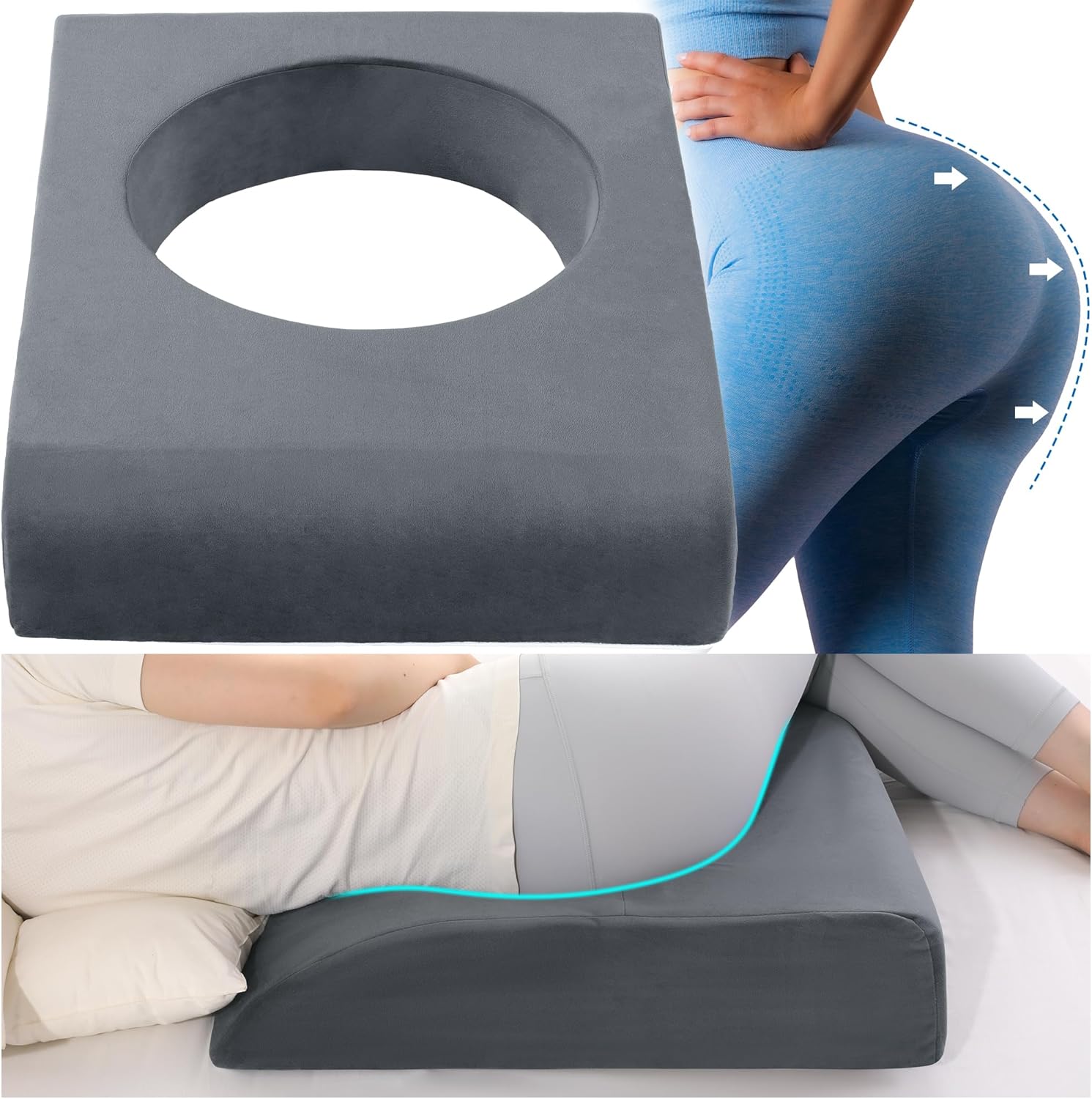 HOMBYS BBL Pillow After Surgery for Sleeping,High Density Foam Butt Pillow,Brazilian Butt Lift Pillow Post Surgery Recovery for Sleeping,BBL Chair with Hole (Dark Grey)