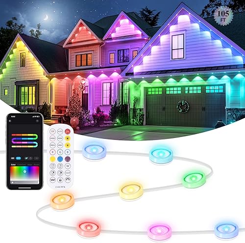 Brightever Luces permanentes para exteriores, 105 pies, inteligente RGBIC luz de Navidad para exteriores con 50 luces LED aleros, 90 modos de
