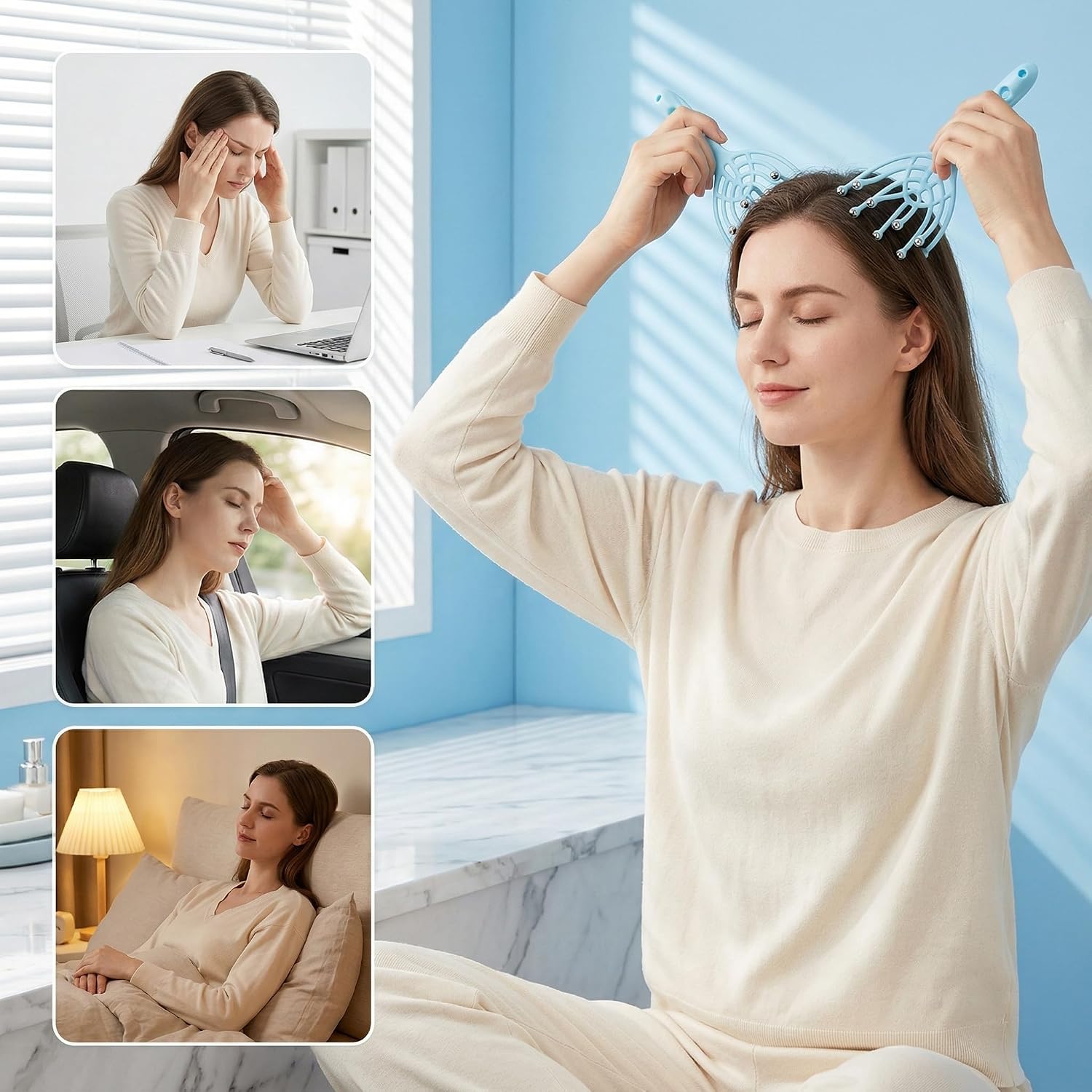 TJE Handheld Scalp Massager, 2 Pack with 9 Claws & Rolling Balls for Head & Body, Portable Relaxation Tool for Home, Office & Travel, Blue