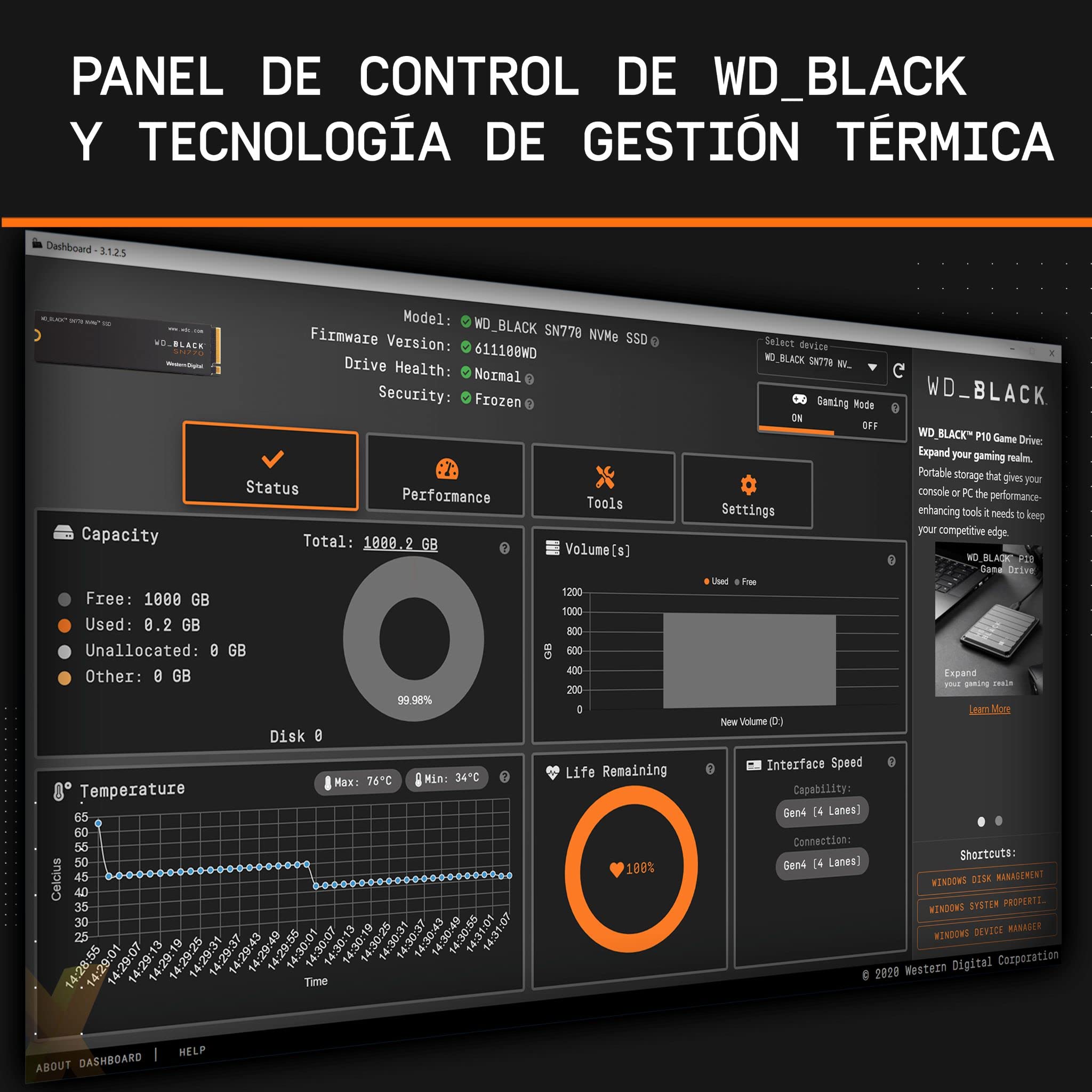 WD_BLACK SN700 SSD NVMe, 500 GB M.2 2280, Velocidad de lectura hasta 5000 MB/s, PCIe Gen4 NVMe, SSD de juegos alto rendimento
