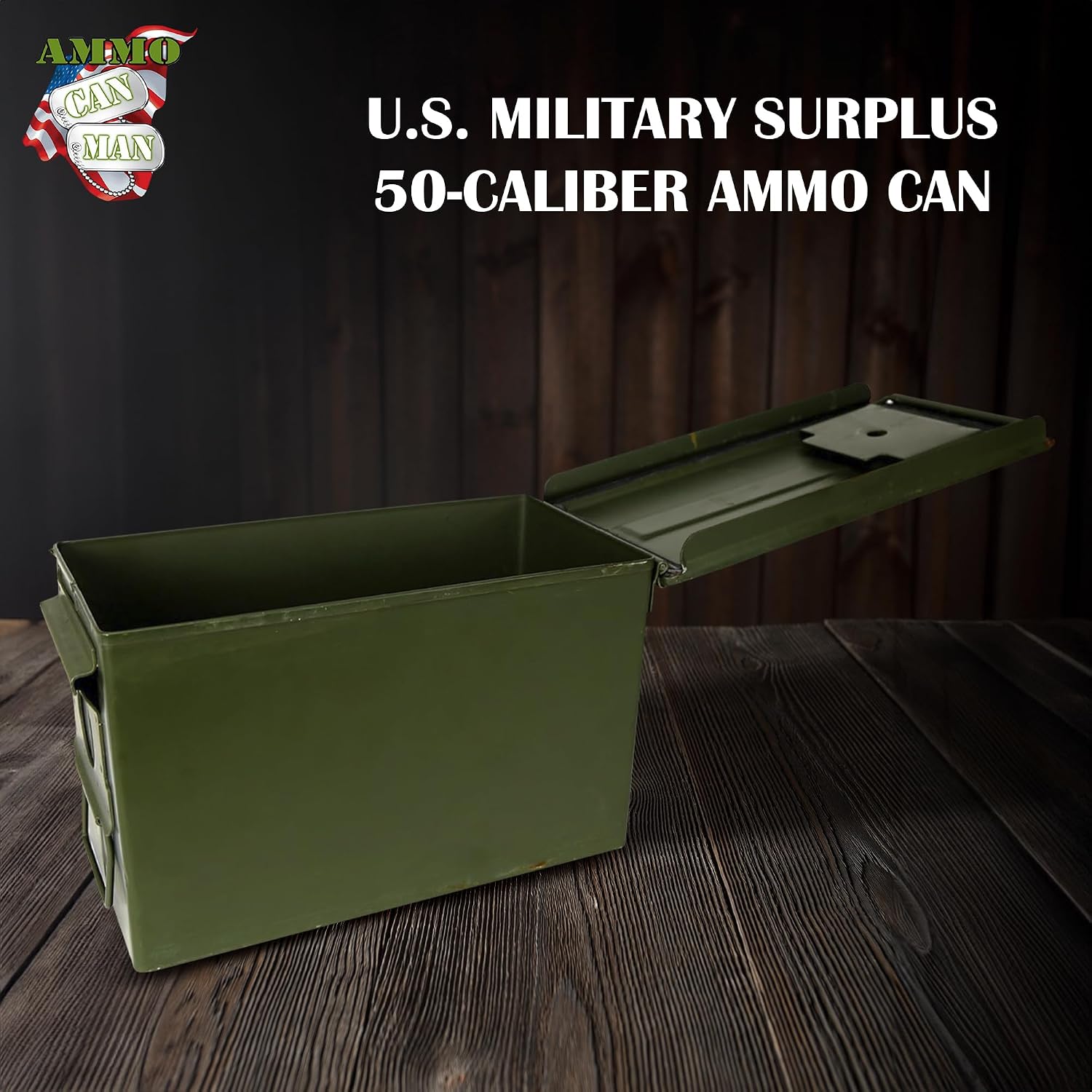 U.S. G.I. M2A1 50 Cal Ammo Can Organizer (OD Green) - Watertight Seal Metal Storage Box w/ Hinged Lid & Secure Latch – Ideal Ammo Can Surplus for Gear, First Aid, & Survival Supplies